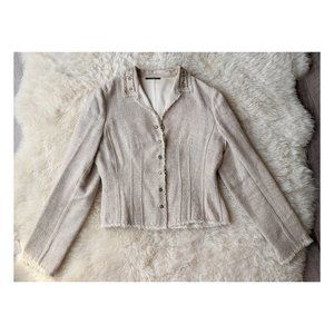 Elie Tahari Cream Embellished Tweed Blazer
